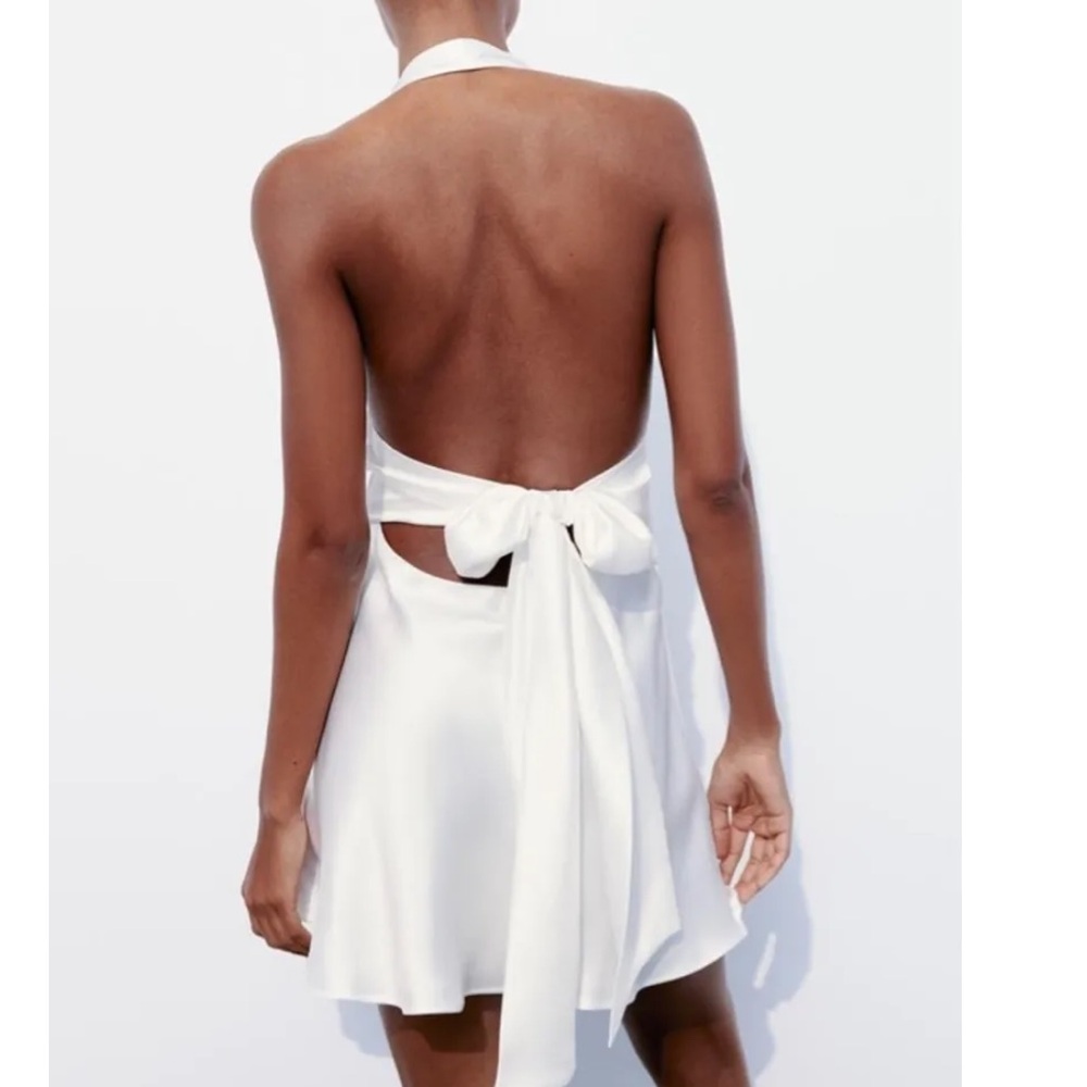 Zara White Satin Halter Mini Dress - Picture 2 of 7
